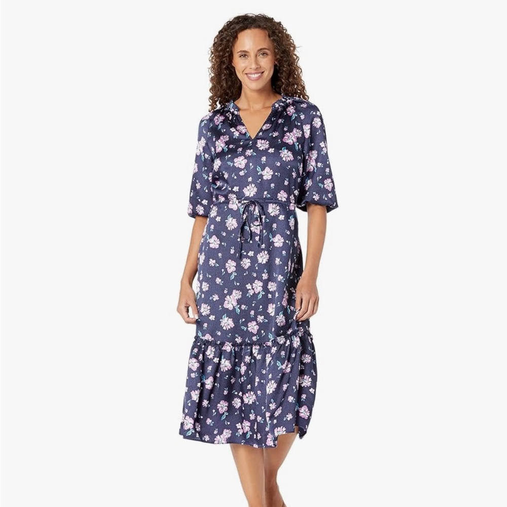 🌸 Draper James Floral Midi Dress M | Navy Pink Silky Fabric